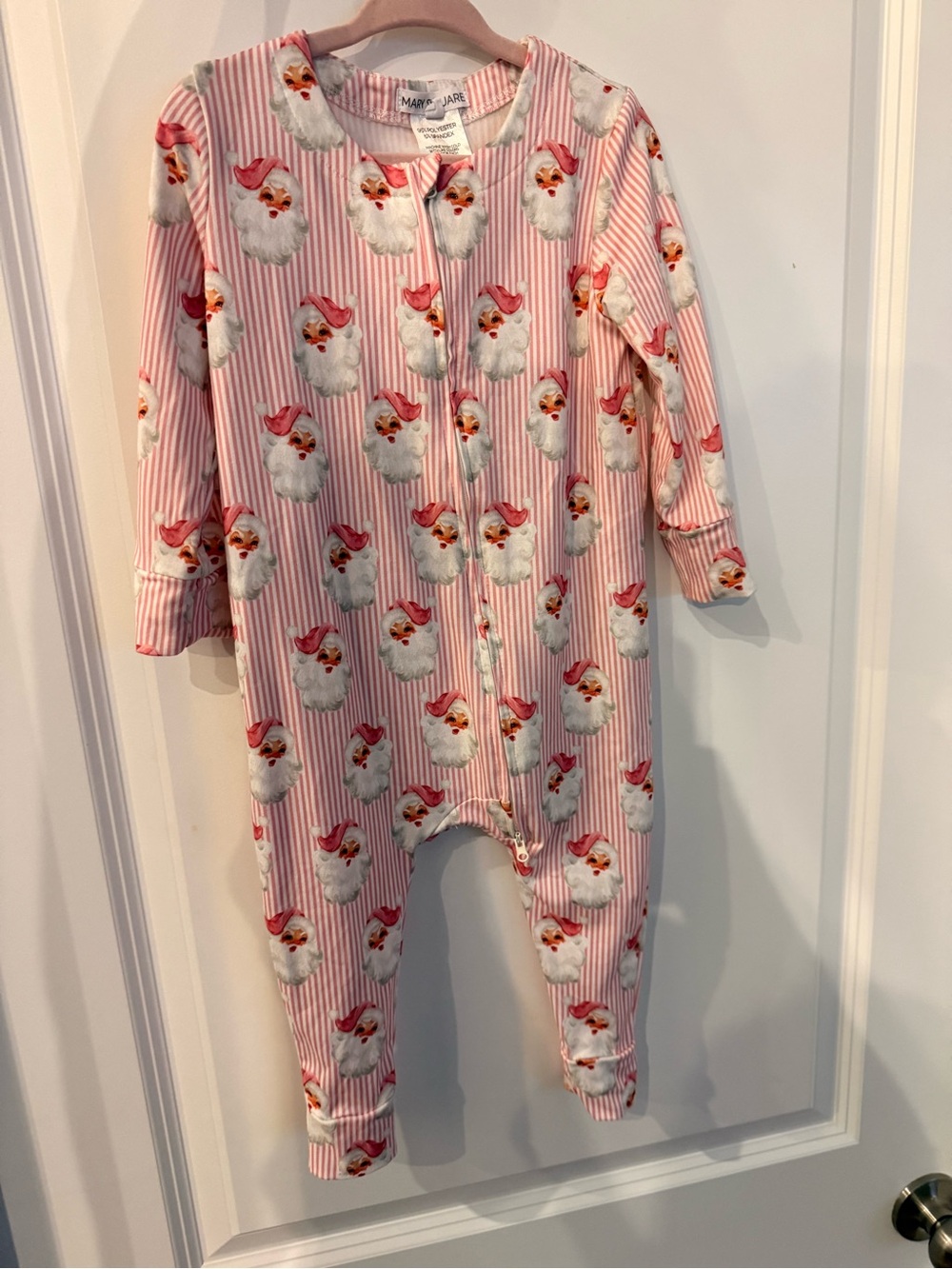 Pink vintage Santa Striped  Zip Footie